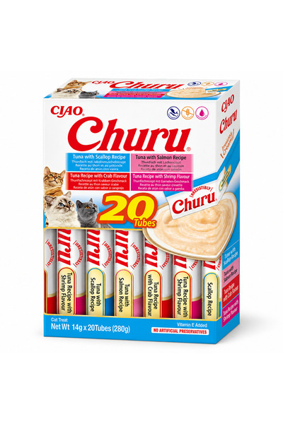 churu Recompense cremoase pentru pisici cu ton, 5 rețete, 20 × 14 g,