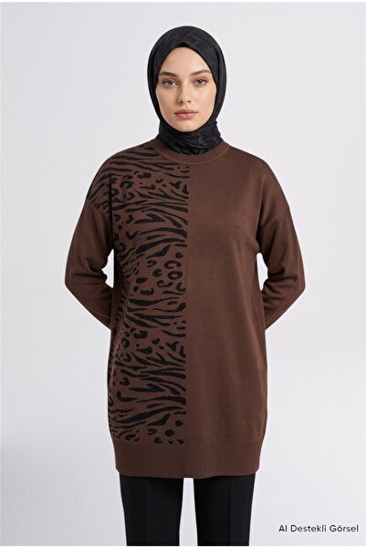 Armine Leopard Patterned Knitwear Tunic Bitter Brown