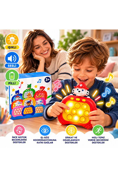 Işıklı Sesli Pilli Popit Oyuncak – 4 Modlu Hızlı Basma Oyun Konsolu
