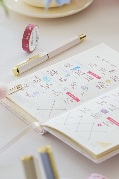 Matt Notebook 2027 Year Linen Weekly Planner Checkered Pocket Agenda 9X18 cm Cherry