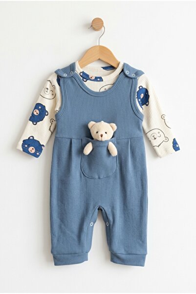hobbe baby Salopet Bebek Tulum 3-6-9 Ay Aksesuarlı Çıtlı Takım-Body-Oyuncak Ayı