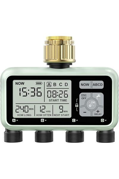 GENERAL Sprinkler Timer 4 Zone with Brass Inlet Watering Timer for Garden Hos...