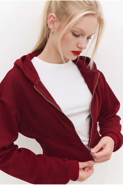 Fermuarlı Crop Sweatshirt