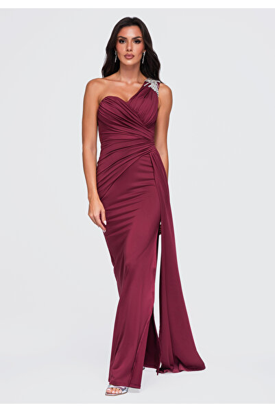Larica Rochie de seară pentru femei, maxi, design asimetric, bordo LA-OM-DLR465