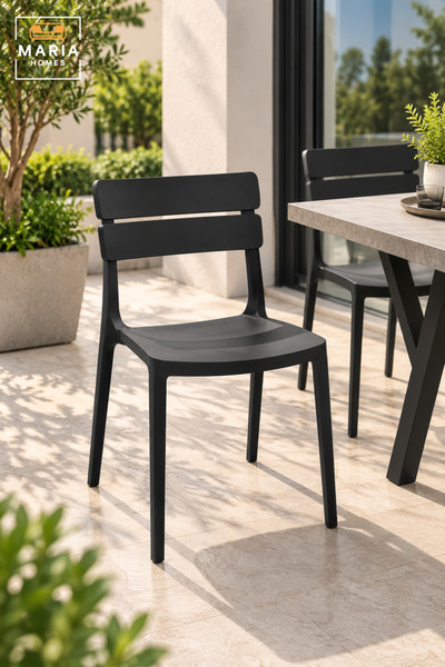 MARIA HOMES Modern Dining Chair | Black Armless Chair with Double Slat Backre...