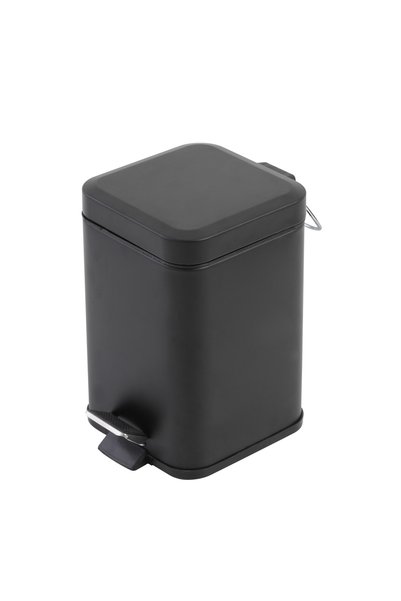 Feridras square trash can, 3L, with pedal and lid, black