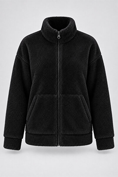 Paw Garage Women's Elise Plus Size Plush Coat with Stand Collar, Zipper Pocke...
