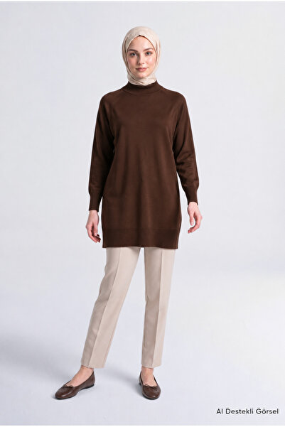 Armine High Collar Basic Knitwear Tunic Bitter Brown