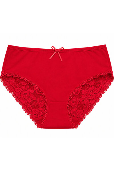 Zena Plus Size Floral Lace Bow Detailed Cotton Women's Panties