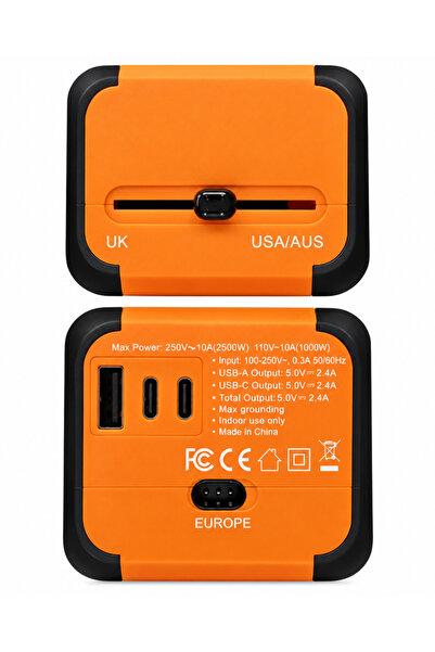 KEKE محول طاقة عالمي للسفر بقوة 2500 واط، مع منفذ USB-A واحد ومنفذين USB-C، م...