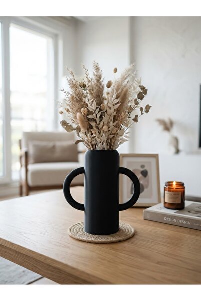 echer studio Halka Kulplu Vazo - Mat Siyah - 3D Baskı Minimalist Dekoratif Vazo