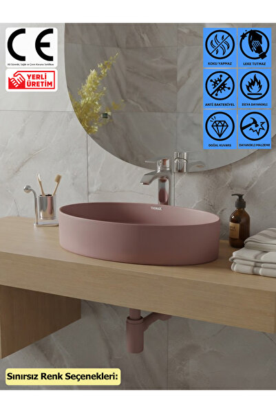 Venüs Granit Çanak Banyo Evyesi, Leke ve Çizilmeye Dayanıklı Tezgah Üstü Modern Banyo Lavabosu, Sınırsız Renk Seçenekli