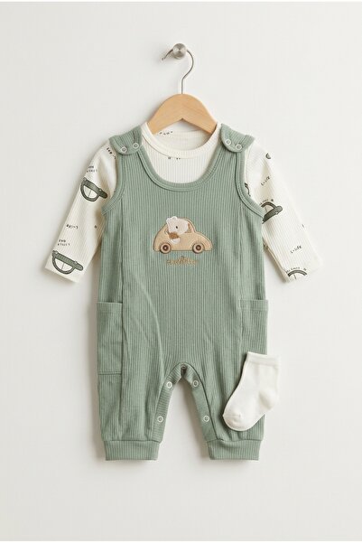 hobbe baby Salopet Bebek Tulum 3-6-9 Ay Aksesuarlı Çıtlı Takım-Body-Çorap