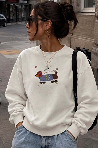 Monila Γυναικείο Premium Fabric 3 Thread Fleece Dog Printed Sweatshirt