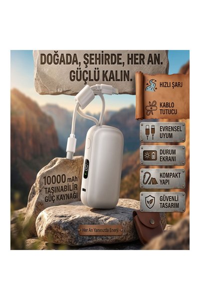 wiks 10000 mAh 22.5W Hızlı Şarj Destekli Mini Powerbank - Kendinden Kablolu Taşınabilir Şarj Cihazı