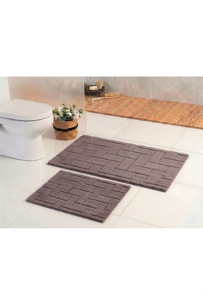 Gökyıldız Elite Pamuklu Kahve Gri 60x100-60x50cm 2'li Banyo Paspas Seti | Yık...