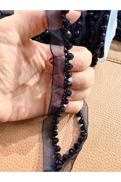ESRA ŞELEM Black Glass Beaded Decorative Strip Sewing Accessory Accessory Clothing Hobby Applique