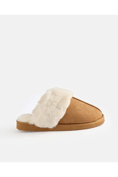REDTAG Women Tan Faux Fur Closed Toe Mule Slippers