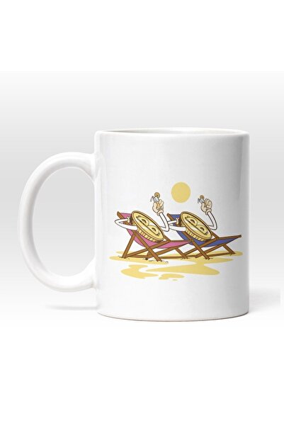 INOVATIX Personalized white mug, Bitcoin Coins On The Beach On Selong, Cold D...