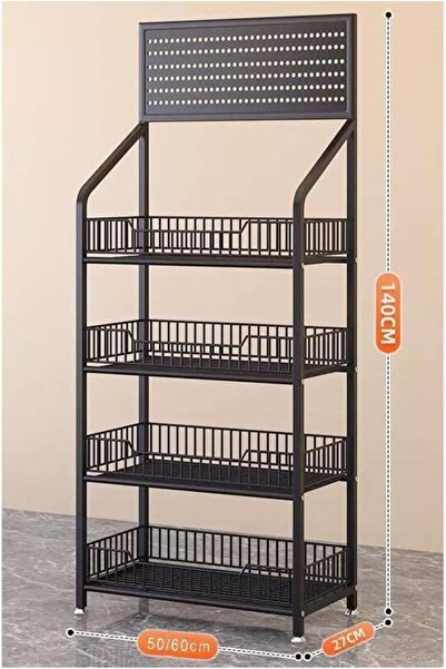 GENERAL Retail Display Stand 4-Level Wire Basket Shelving Rack Black