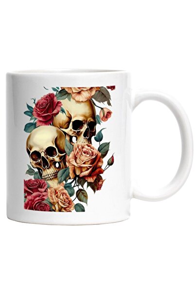 INOVATIX Cana alba personalizata,Cranii De Mort,Trandafiri Rosii Si Roz,Rock,...