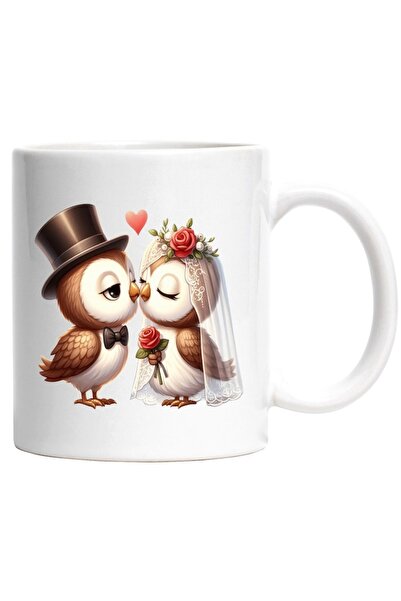 INOVATIX Personalized white mug, 2 owls at the wedding, marriage, bride, groo...