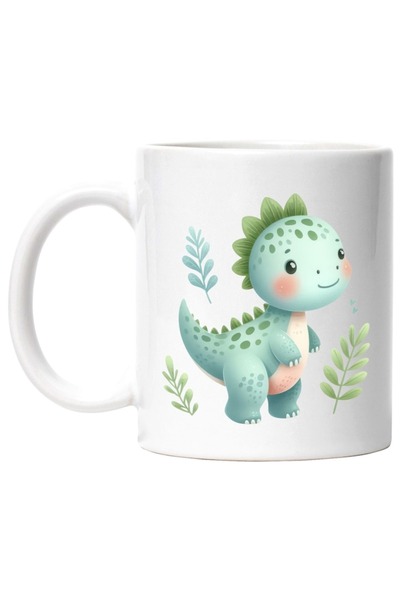 INOVATIX Cana alba personalizata,un pui de dinozaur verde, plante,curios,juca...