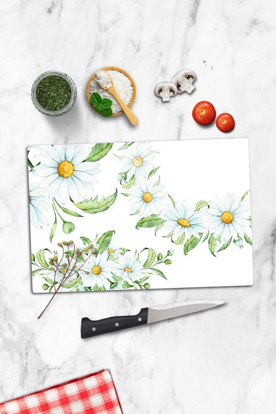 Generic Brand Glass Cutting Board Daisy Themed - Glass Cutting Board |   30cm...