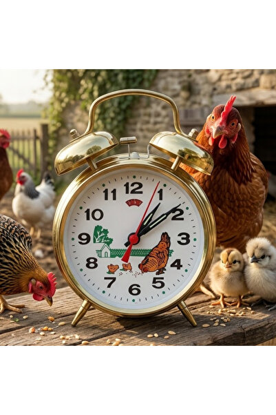 ESKİ YENİ ANTİK Nostaljik Horozlu Kurmalı Çalar Saat Altın Renk Kurmalı Mekan...