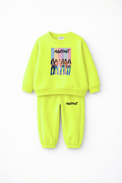 fasardi Manifest Design Printed Oversize Unisex Children's Tracksuit Set