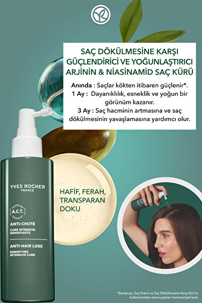 Yves Rocher Güçlendirici Yoğunlaştırıcı Arjinin Niasinamid Kür-Saç Dökülmesine Karşı/Anti-Chute-Vegan-195ml