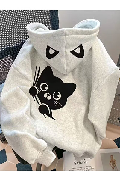 one button Unisex Cute Cat Φούτερ με κουκούλα με στάμπα με χαριτωμένα αυτιά γ...