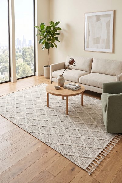 Raschel Carpet Icon Serisi Jüt Pamuk Tabanlı Uzun Püsküllü Modern Halı Yolluk...