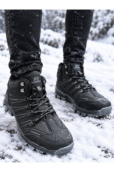 Erkek Siyah Kışlık Su Geçirmez Kaydırmaz Spor Trekking Bot