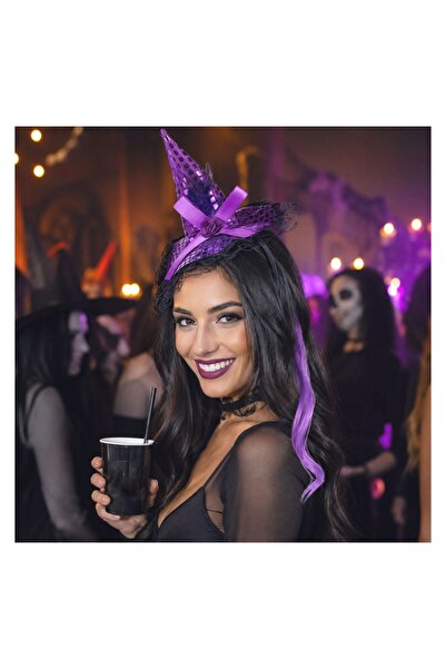 OEM Coronita de Halloween cu Palarie de Vrajitoare si Par Mov - 14cm – Acceso...