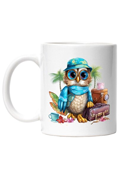 INOVATIX Personalized white mug, an owl equipped for the beach, luggage, summ...