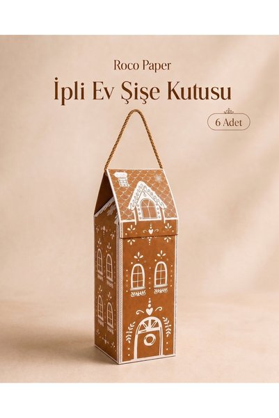 roco paper Yılbaşı Ev Tasarımlı Kraft Şişe Kutusu, Dekoratif Yeniyıl Temalı P...