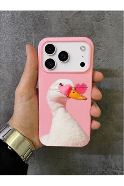 ALYACEPSTORE CASE iPhone 17 Pro Max Compatible Pink Case with Pink Heart Glasses and White Duck Pattern
