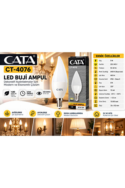 CT-4076 LED Buji Ampul 5W E14 6400K Beyaz Işık 460 Lümen