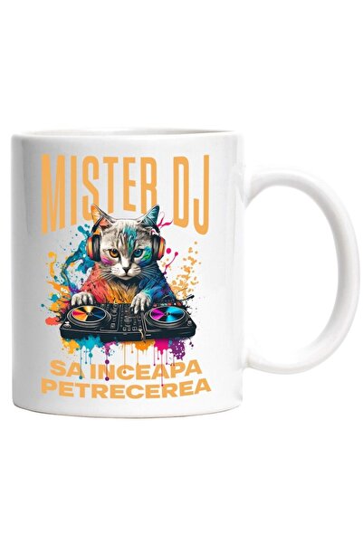 INOVATIX Cana alba personalizata,Motan Cu Casti Audio DJ sa Inceapa Distracti...