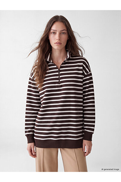 LC Waikiki Modeststriped Women's Thick Sweatshirt Tunic