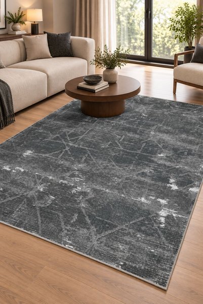 Oriente Home Zenya Serisi Antrasit Şönil Makine Halısı Kaymaz Taban Salon Hal...