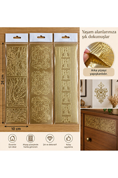 Airbrush Tattoo Mobilyana Altın Dokunuş! Yaldızlı Yapışkanlı Dekoratif Süsleme Stickerı 10 × 26 cm SET3