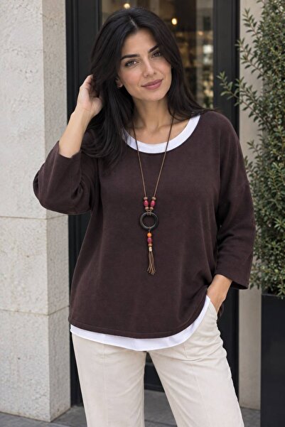 AGORATEKSTİL Women's Angora Sweater with Necklace and Cotton Undershirt 3-Pie...