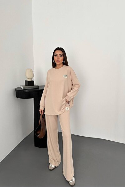 End Black Store Cream Classic Ribbed Sweater and Pants Set