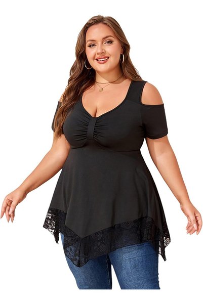 OtherMax Tunică de Damă cu Umerii Goli și Margine din Dantelă Negru XL — bluz...