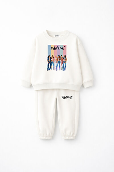 fasardi Manifest Design Printed Oversize Unisex Children's Tracksuit Set