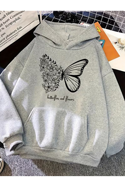 one button Unisex Men/Women Butterflies and Flowers Printed Premium Hooded 2-...