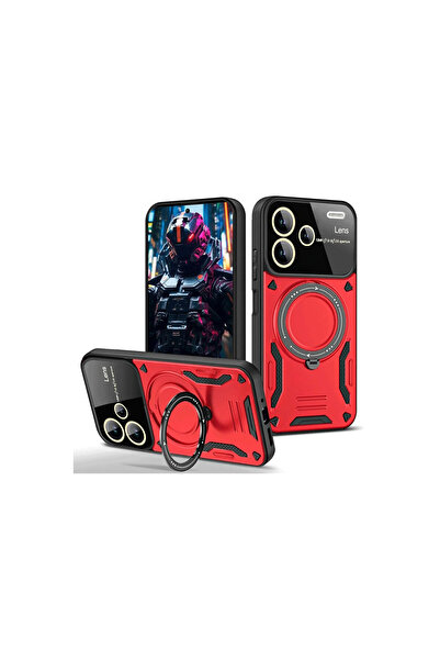 Redmi Note 13 Pro Plus Joy Lens Standlı Kapak - Kırmızı