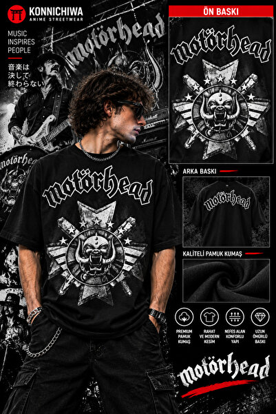 FG KONNİCHİWA Μπλουζάκι Motörhead – Μαύρο μπλουζάκι ροκ μέταλ με στάμπα Warpig